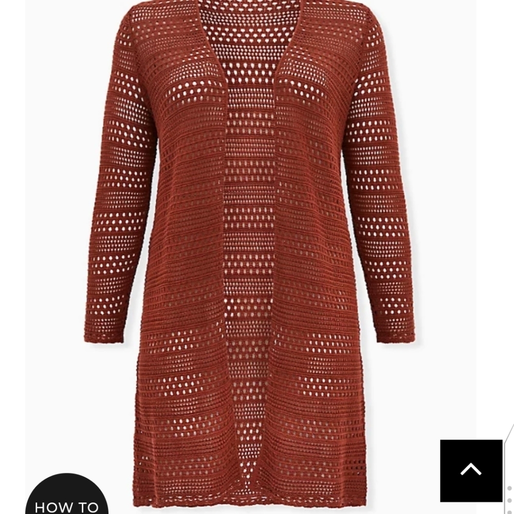 🆕 2X BRICK RED POINTELLE OPEN FRONT LONGLINE CARDIGAN
